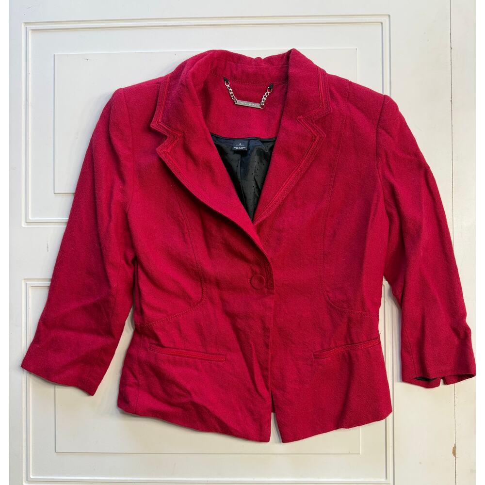White House Black Market WHBM Womens Sz 6 Red Wool Blend Waist Blazer - Picture 2 of 8